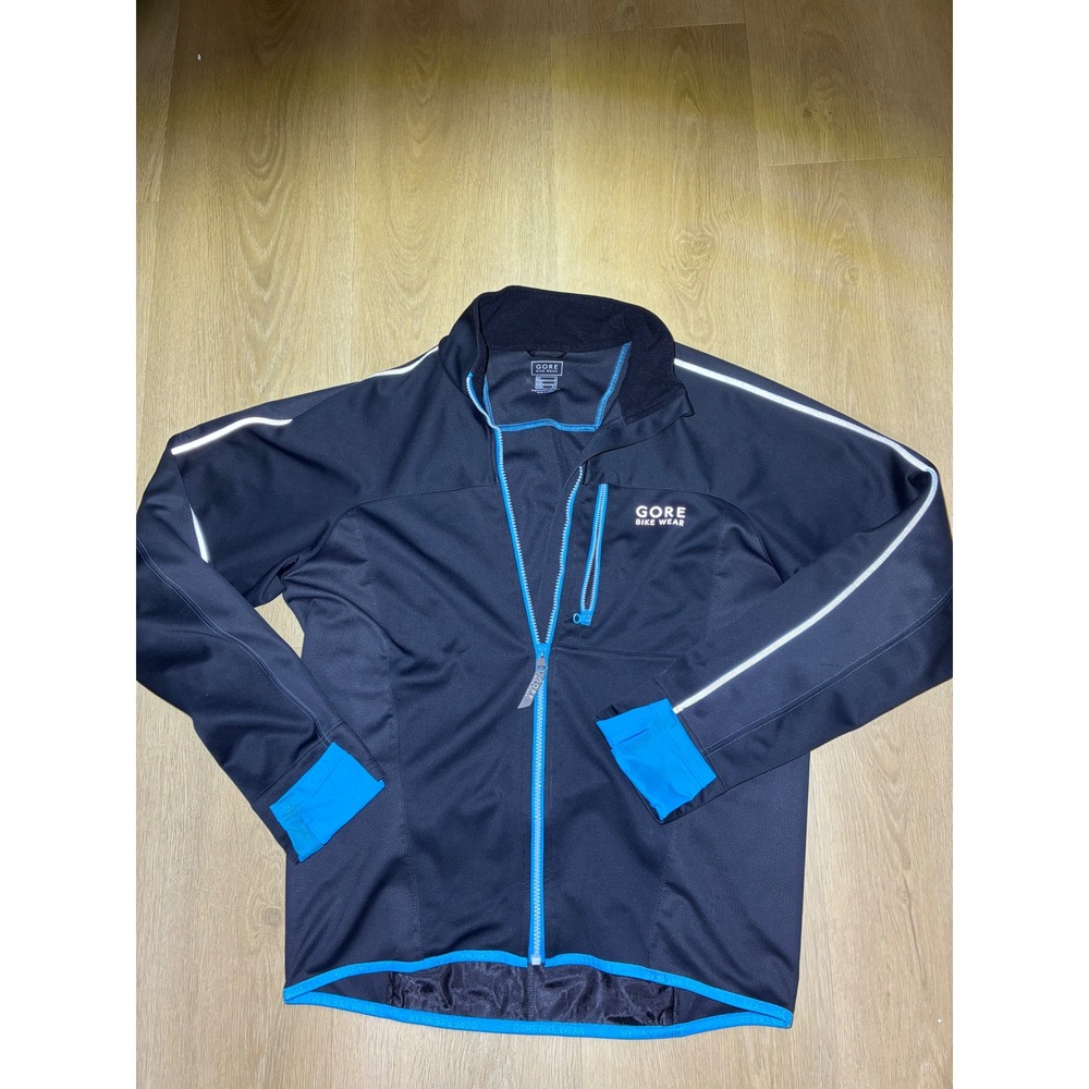 Gore Bike Wear Windstopper Soft Shell Cycling Jacket Mens Large Black Blue